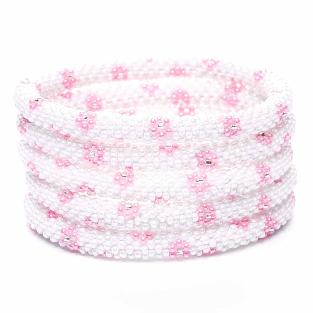 Pink & Pearl Daisies  Beaded Bracelet stack