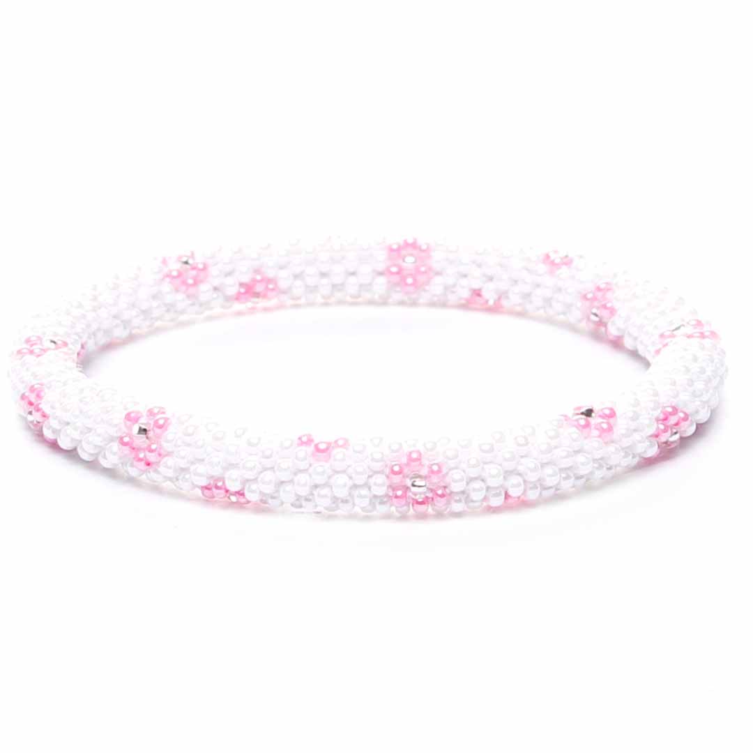 Pink & Pearl Daisies Beaded Bracelet
