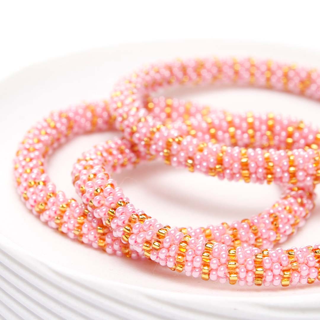 Pretty Pink Honey Stripe Beaded Bracelet-Side