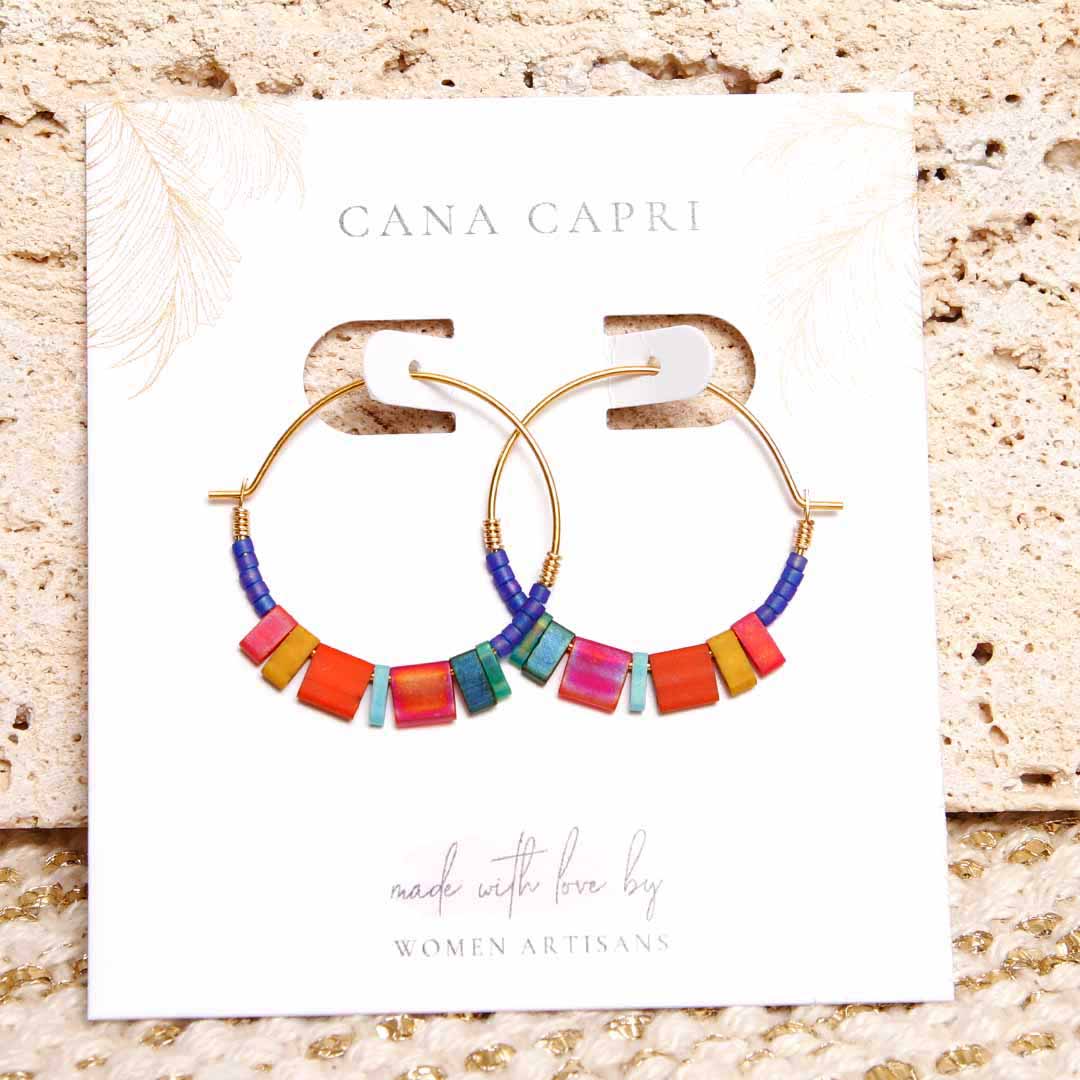 Rainbow Reef Dainty Beaded Hoop Earrings-Handmade Artisan Jewelry-Packaging