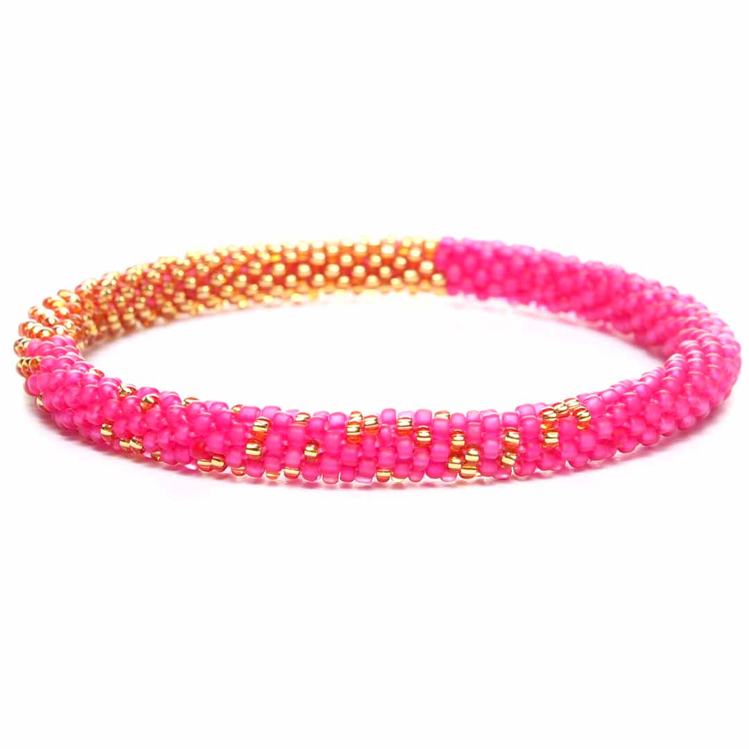 Raspberry Sorbet Gold Bracelet - Seed Bead Jewelry Close Up - Cana Capri