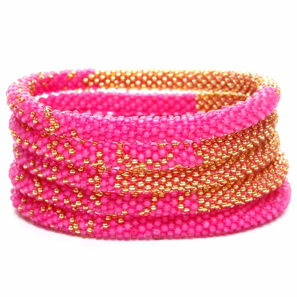 Raspberry Sorbet Gold Bracelet - Seed Bead Jewelry Stack - Cana Capri