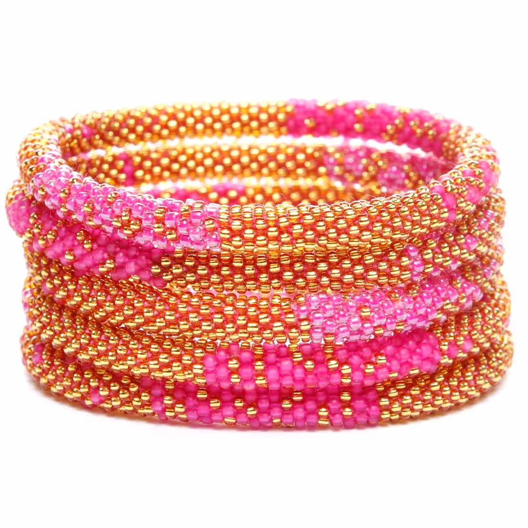 Raspberry Sorbet Gold Bracelet - Seed Bead Jewelry Stack - Cana Capri