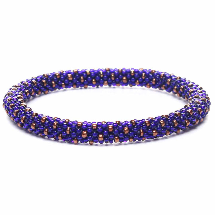 Royal Blue & Copper Polka Dots Beaded Bracelet