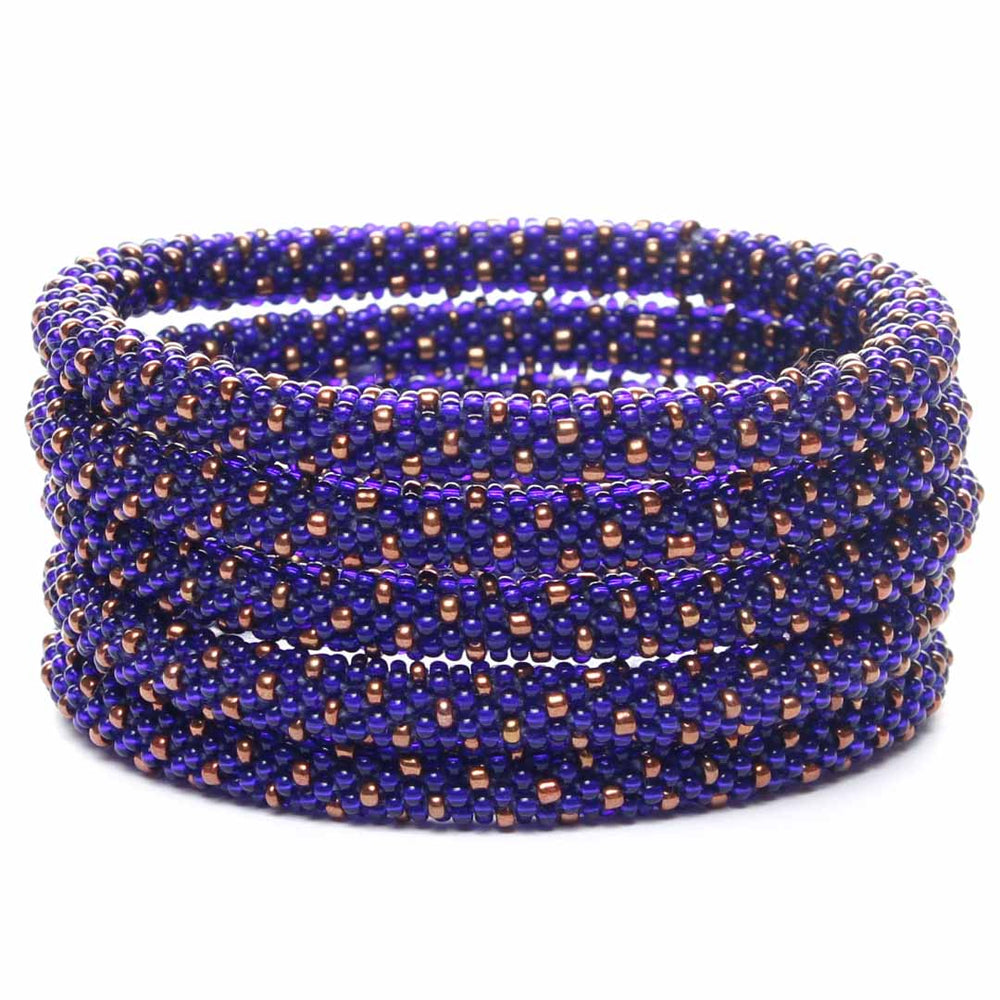 Royal Blue & Copper Polka Dots Beaded Bracelet STack