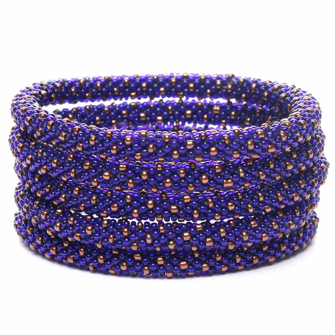 Royal Blue & Copper Polka Dots Beaded Bracelet STack
