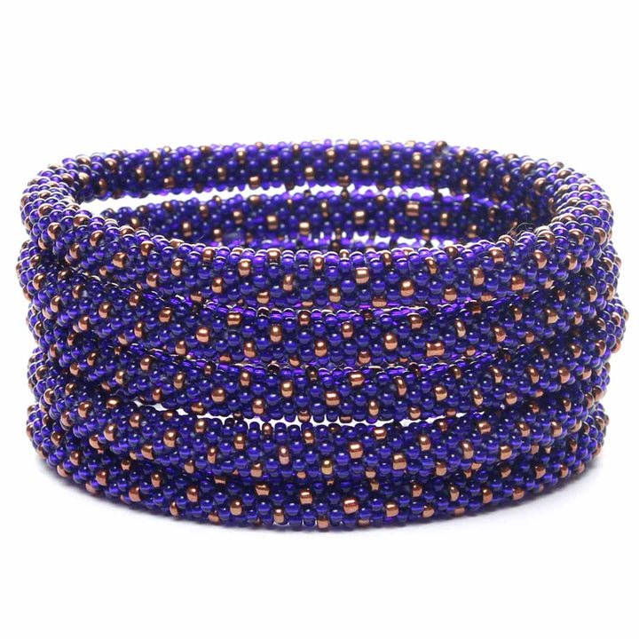 Royal Blue & Copper Polka Dots Beaded Bracelet STack