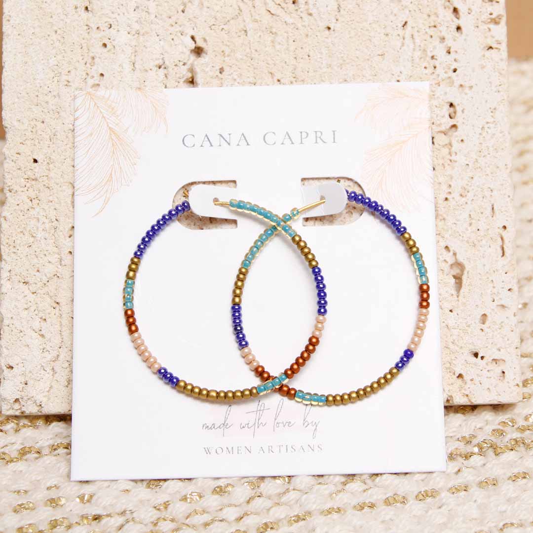 Rust & Turquoise Tide Beaded Hoop Earrings - Handmade Artisan Jewelry-Packaging