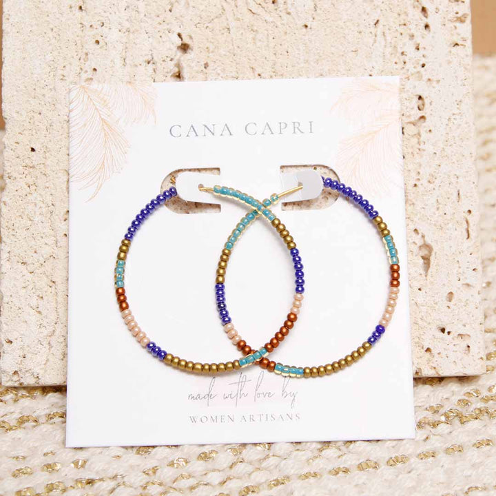 Rust & Turquoise Tide Beaded Hoop Earrings - Handmade Artisan Jewelry-Packaging