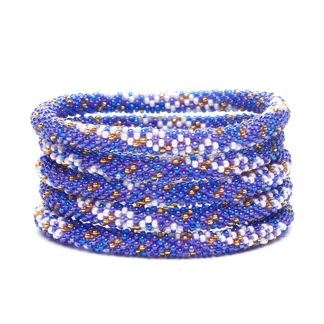Sapphire Pearl Daisies Beaded Bracelet for Women-1 Stack