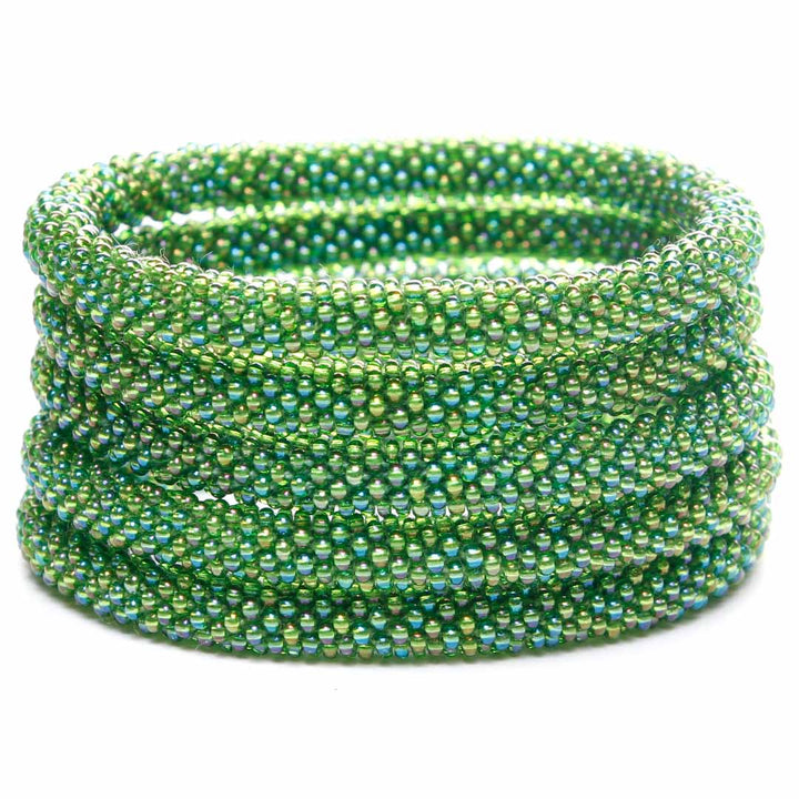 Sea Glass Shimmer Bracelet - Seed Bead Jewelry Stack - Cana Capri