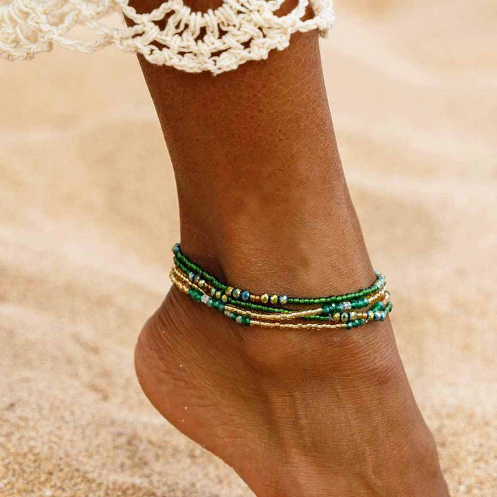 Sea Mermaid Beaded Ankle Bracelet - Handmade Artisan Jewelry - Model - Cana Capri
