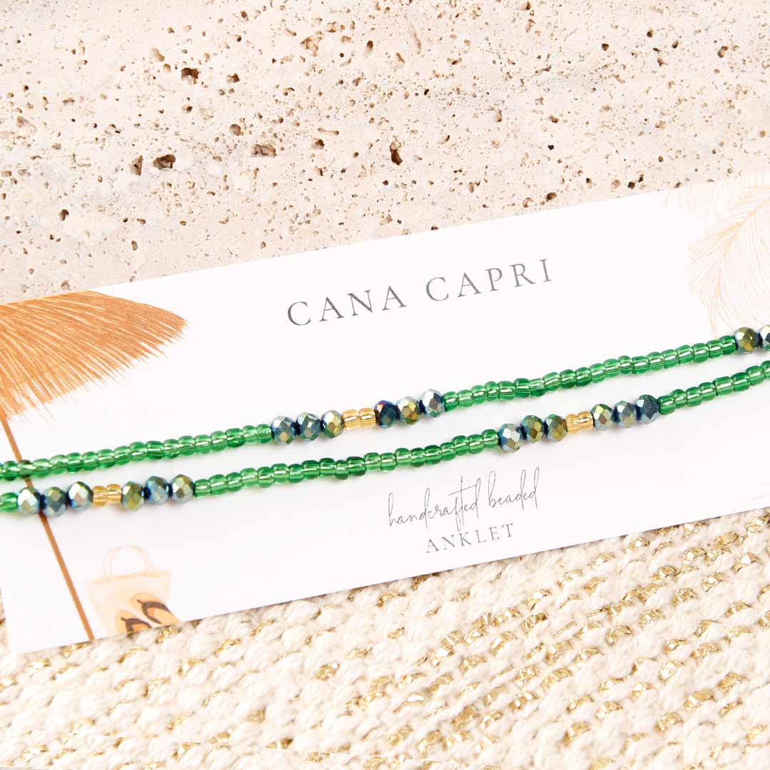 Sea Mermaid Beaded Ankle Bracelet - Handmade Artisan Jewelry - Packaging - Cana Capri