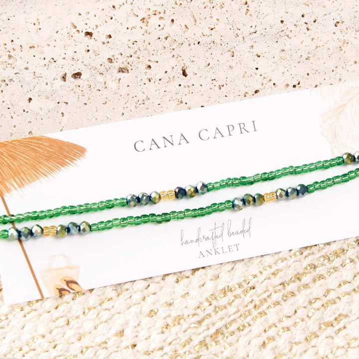 Sea Mermaid Beaded Ankle Bracelet - Handmade Artisan Jewelry - Packaging - Cana Capri