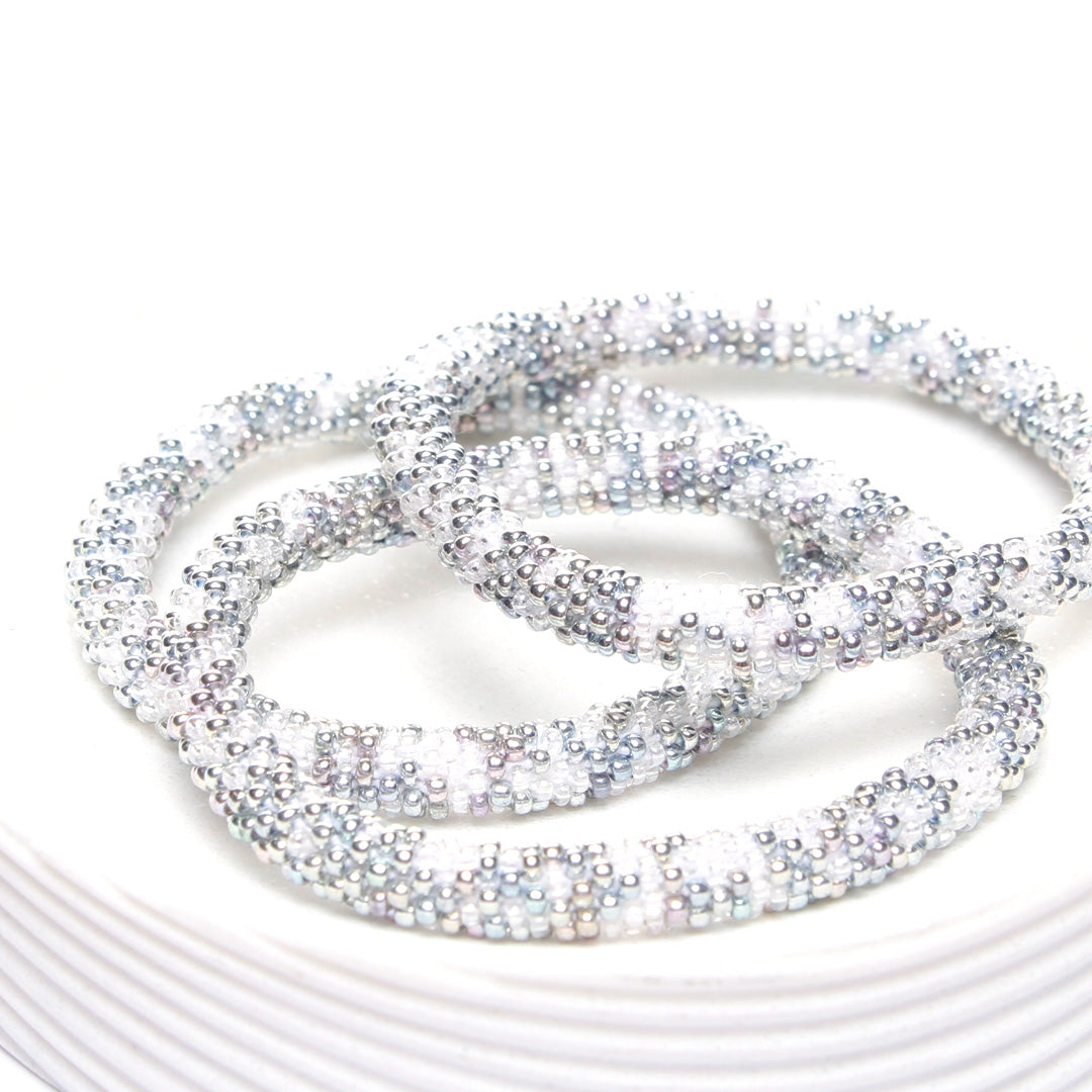 Silver Snow Confetti Beaded Bracelet for Women-3 Side