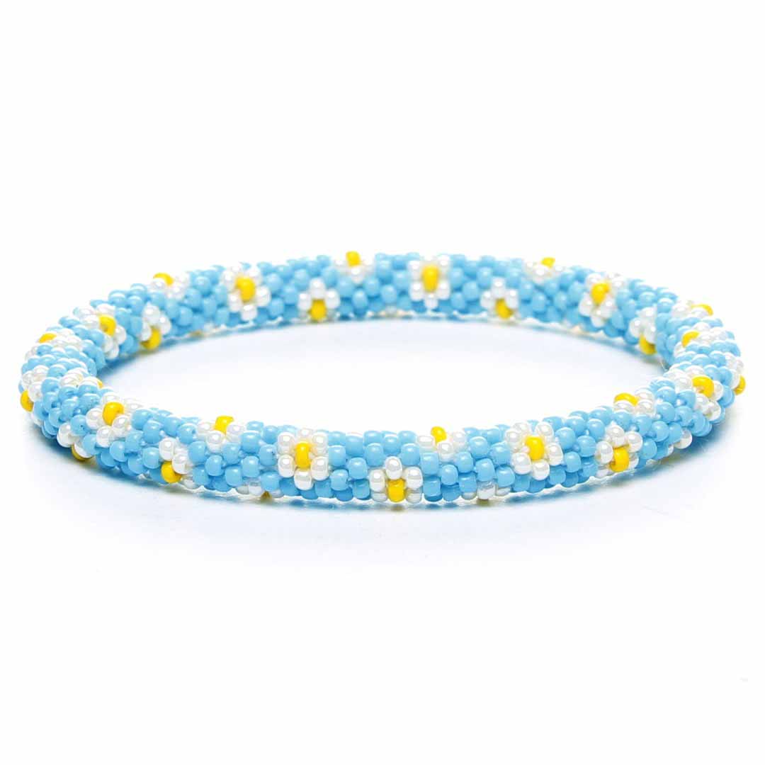 Sky Blue Daisies Beaded Bracelet