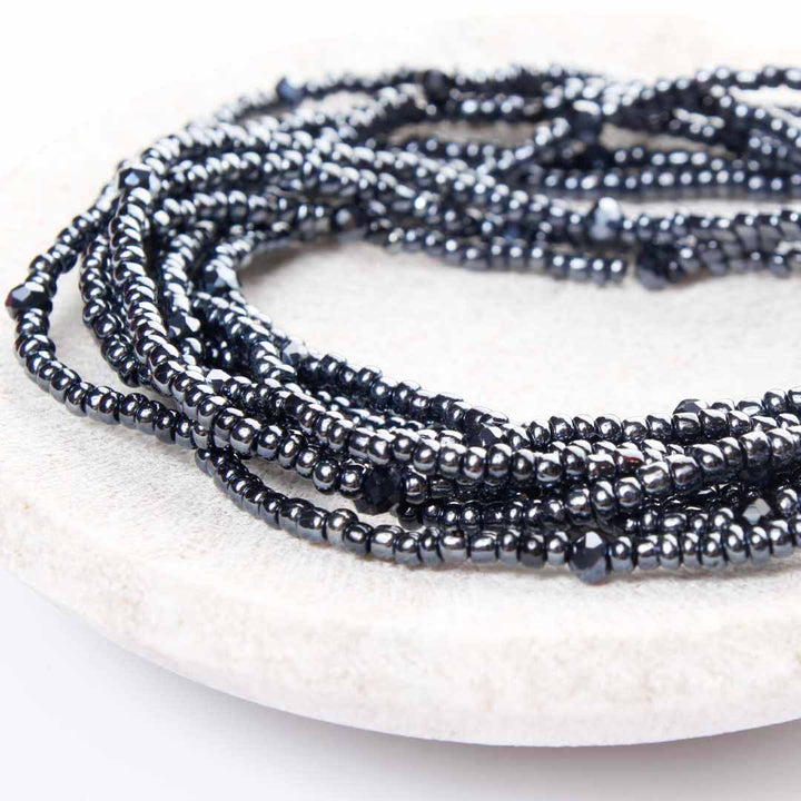 Slate Gray Beaded Ankle Bracelet - Handmade Artisan Jewelry - Close Up- Cana Capri