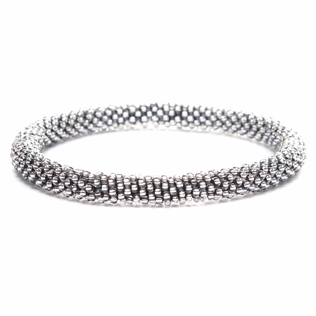 Smoky Silver Beaded Bracelet - Seed Bead Jewelry Front - Cana Capri