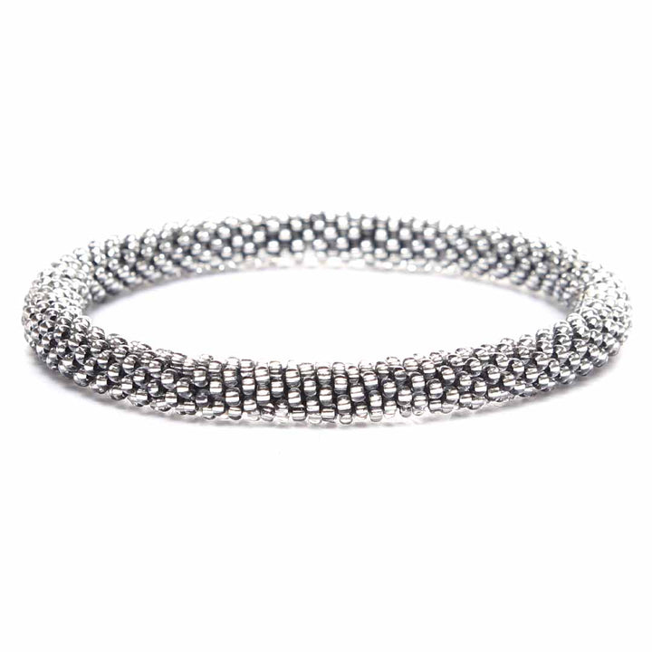 Smoky Silver Beaded Bracelet - Seed Bead Jewelry Front - Cana Capri