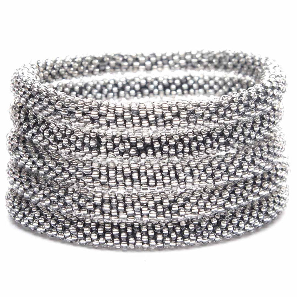 Smoky Silver Beaded Bracelet - Seed Bead Jewelry Stack - Cana Capri