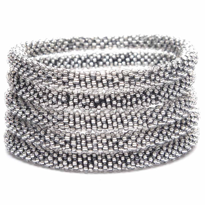 Smoky Silver Beaded Bracelet - Seed Bead Jewelry Stack - Cana Capri