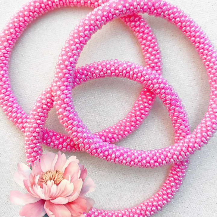 Soft Pink Peony Handmade Czech Glass Bead Bracelet Bracelets for Women Art Jewelry