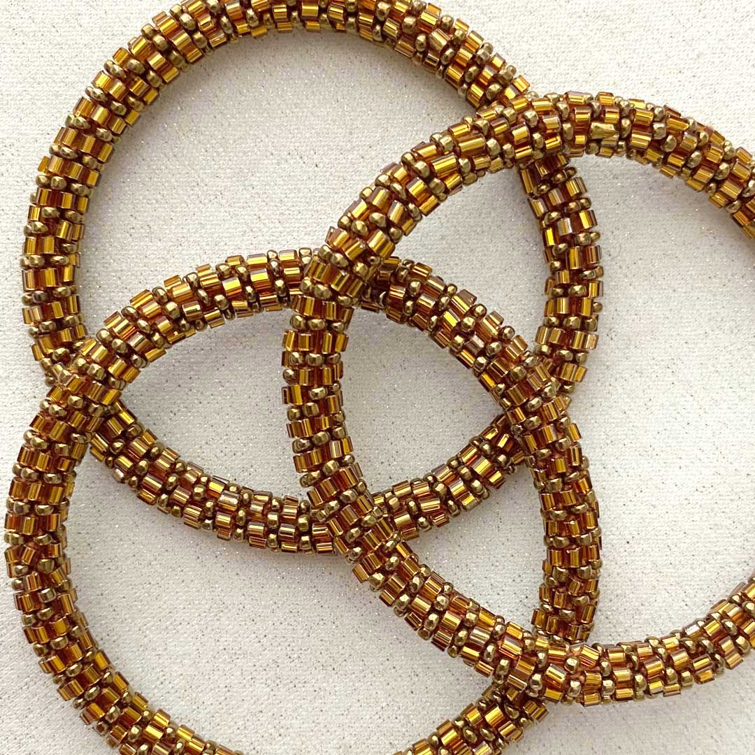 Sparkling Amber Gold Stripe Beaded Bracelet