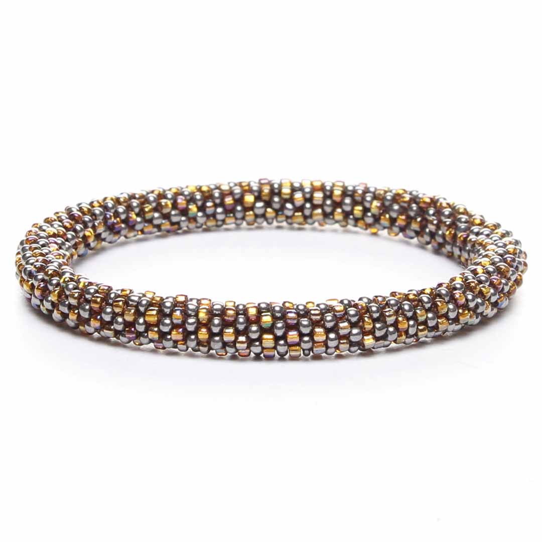 Sparkly Amber Patina Stripe Beaded Bracelet