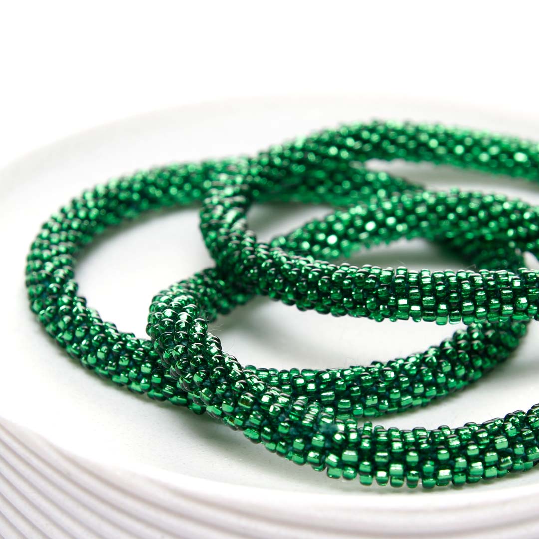 Sparkly Bright Green Beaded Bracelet Side