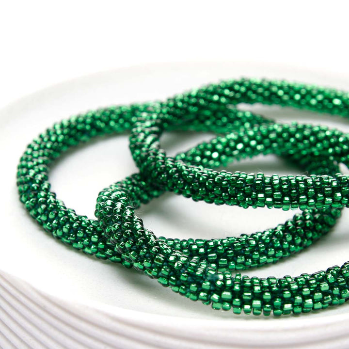 Sparkly Bright Green Beaded Bracelet Side