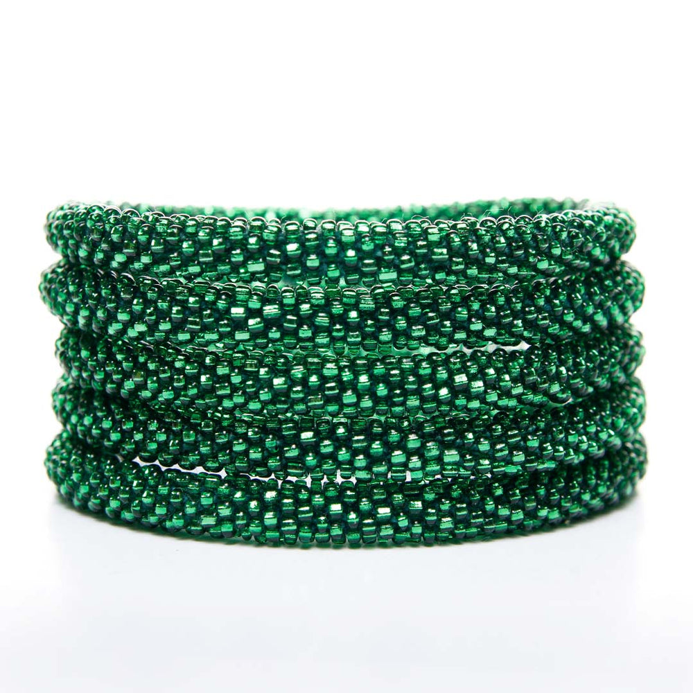 Sparkly Bright Green Beaded Bracelet Stack