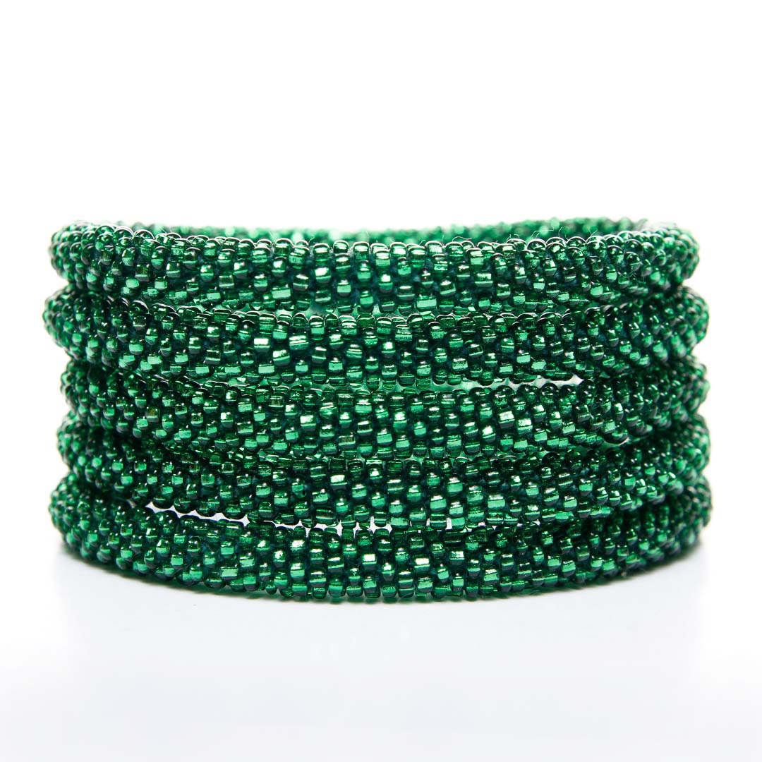 Sparkly Bright Green Beaded Bracelet Stack