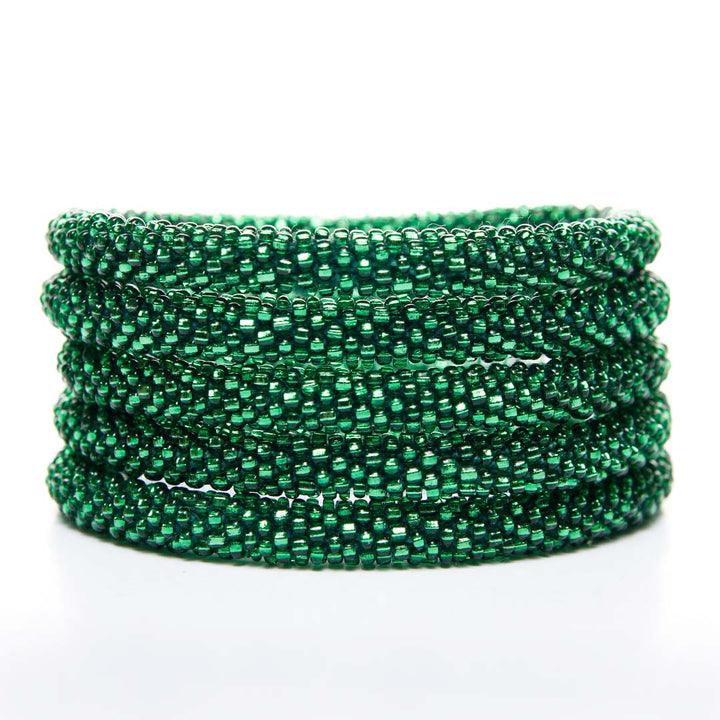 Sparkly Bright Green Beaded Bracelet Stack
