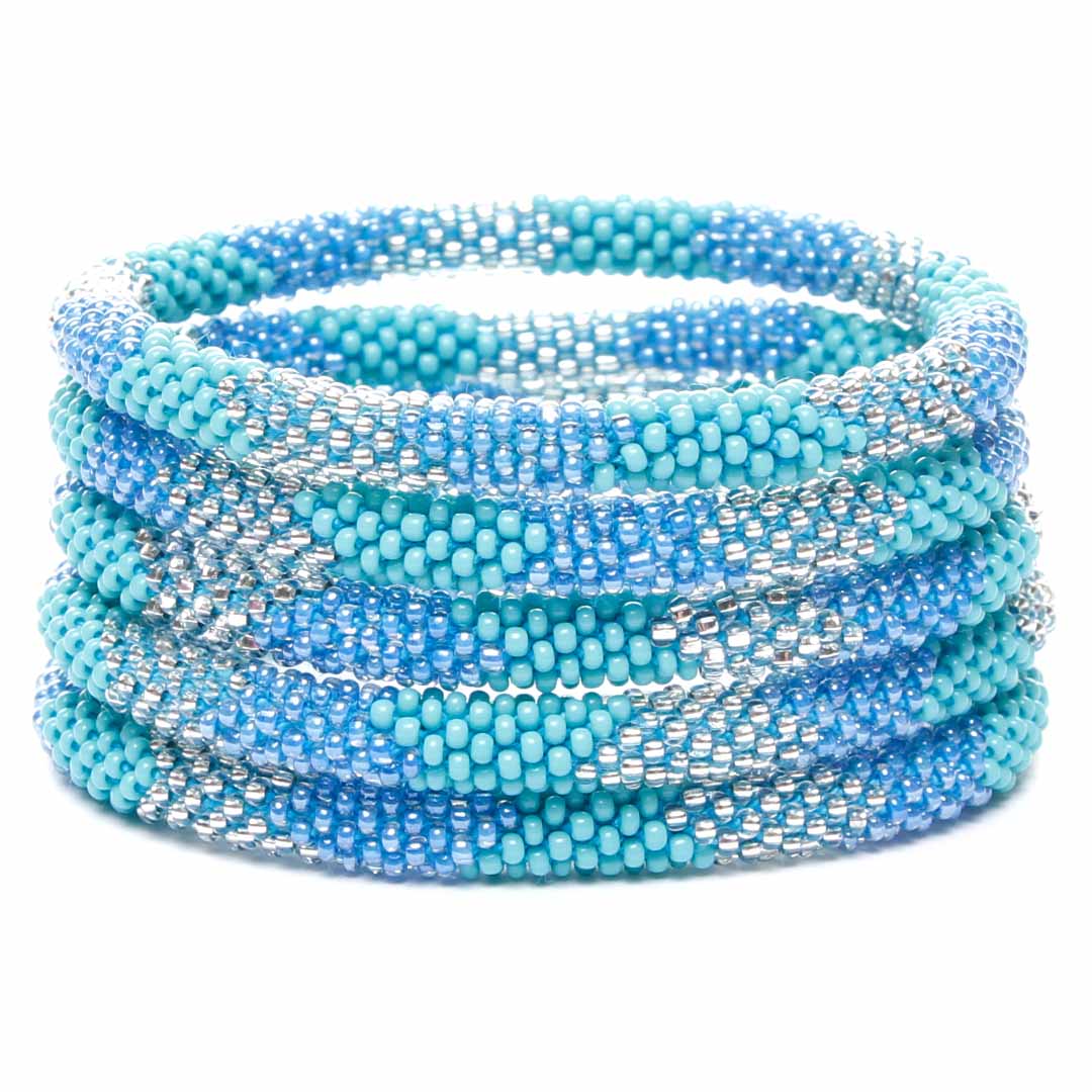 Sparkly Caribbean Silver Beaded Bracelet Stack