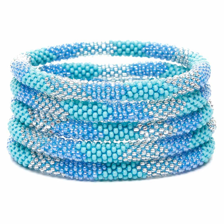 Sparkly Caribbean Silver Beaded Bracelet Stack