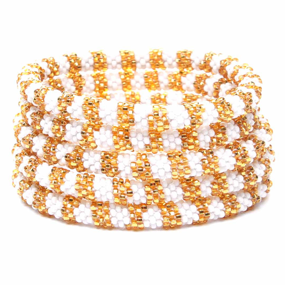 Sparkly Gold & Pearl Beaded Bracelet Stack