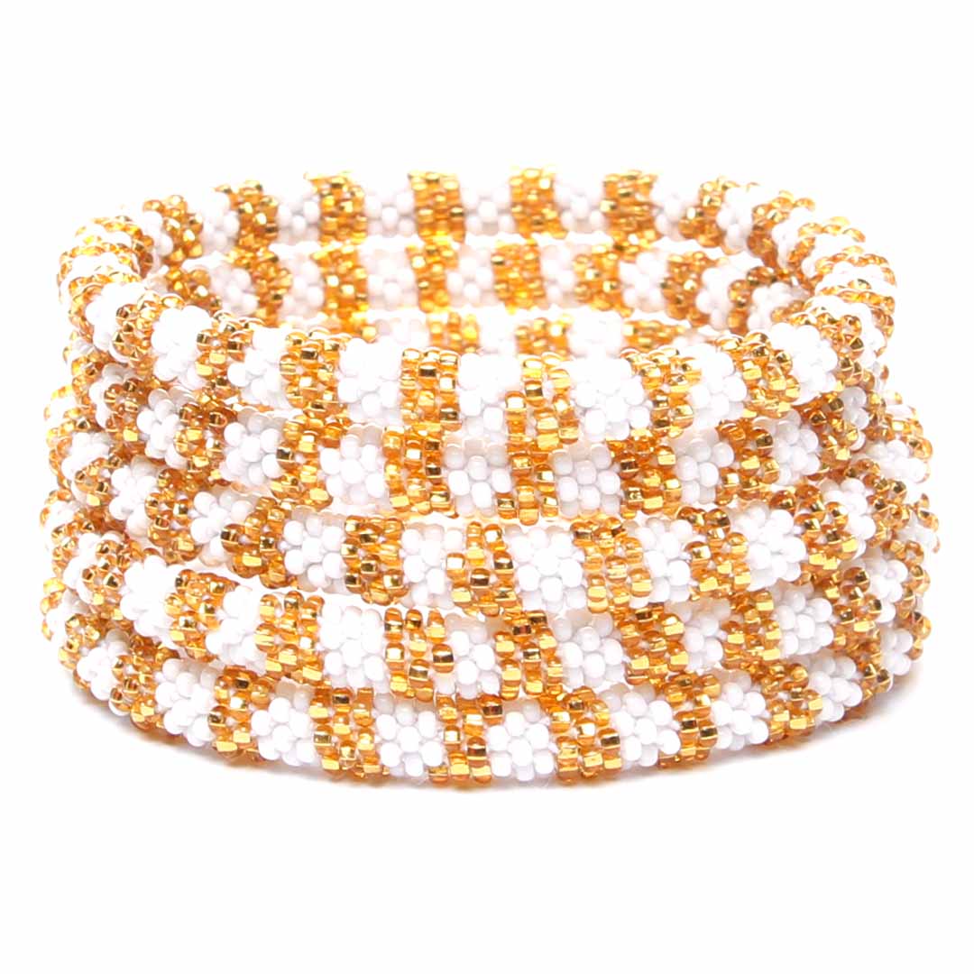Sparkly Gold & Pearl Beaded Bracelet Stack