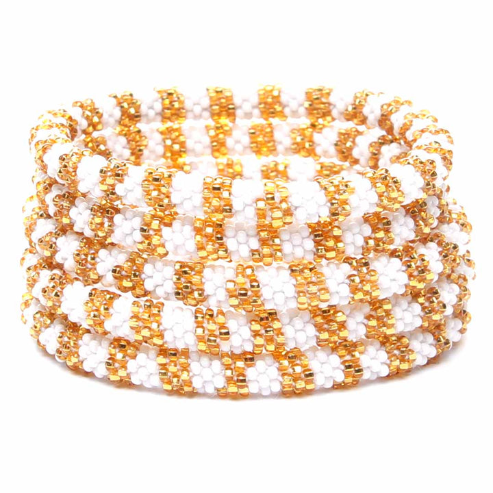 Sparkly Gold & Pearl Beaded Bracelet Stack