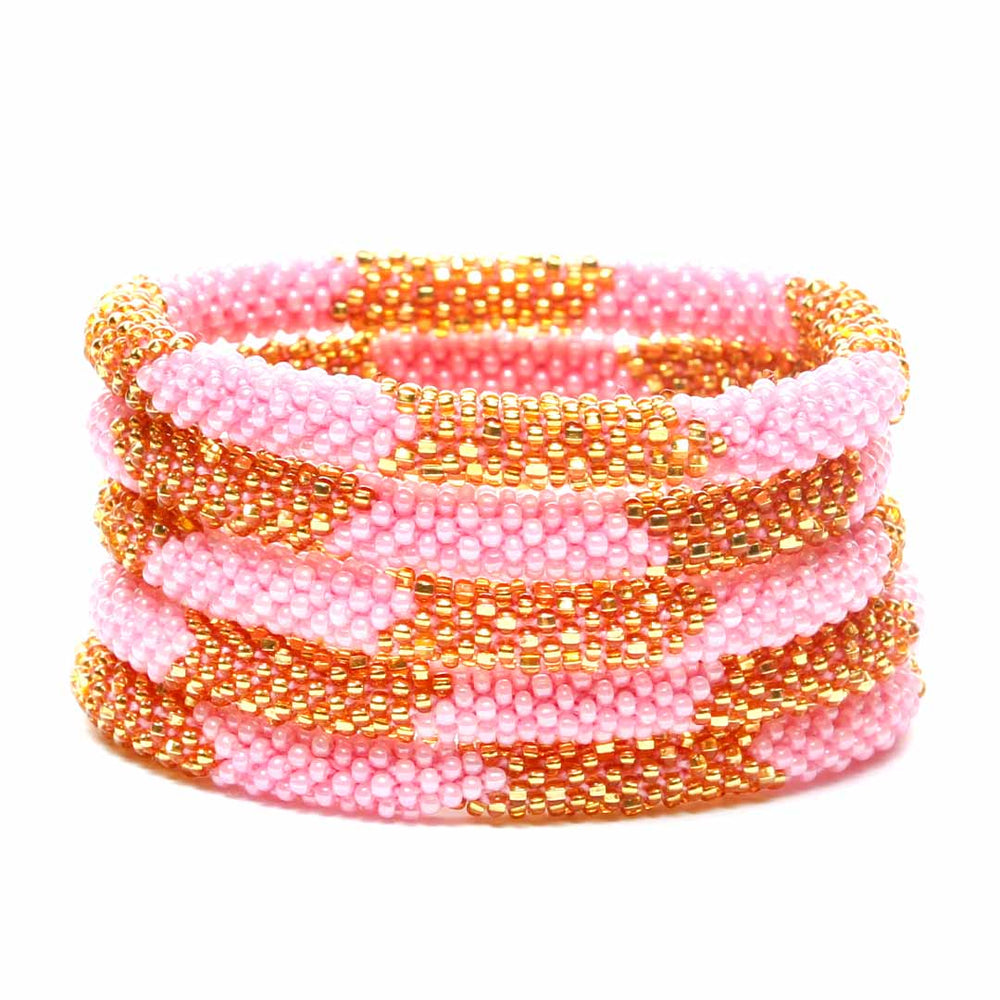 Sparkly Gold & Pink Beaded Bracelet Stack