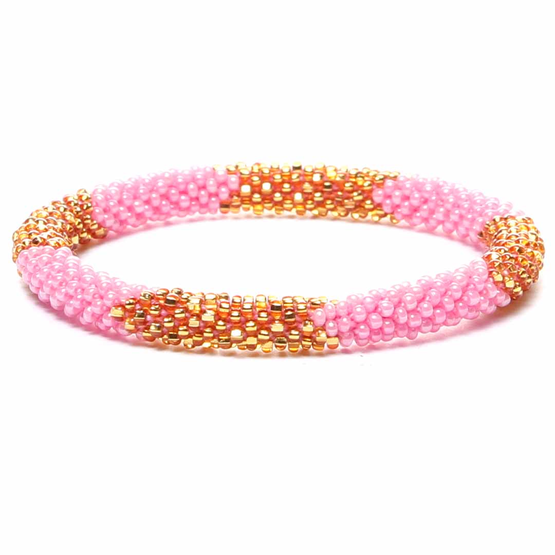 Sparkly Gold & Pink Beaded Bracelet