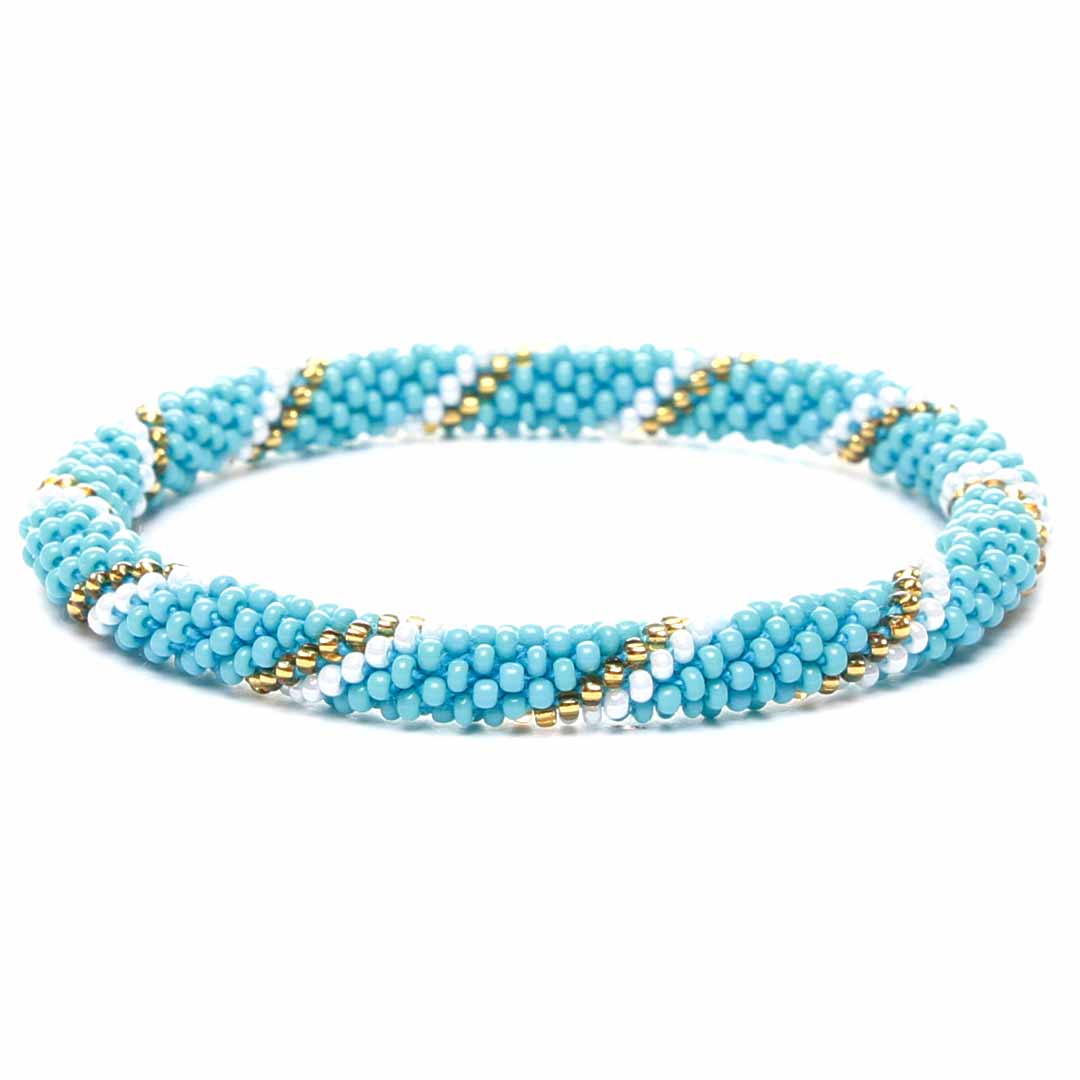 Sparkly Gold & Turquoise Pearl Twist 
Beaded Bracelet