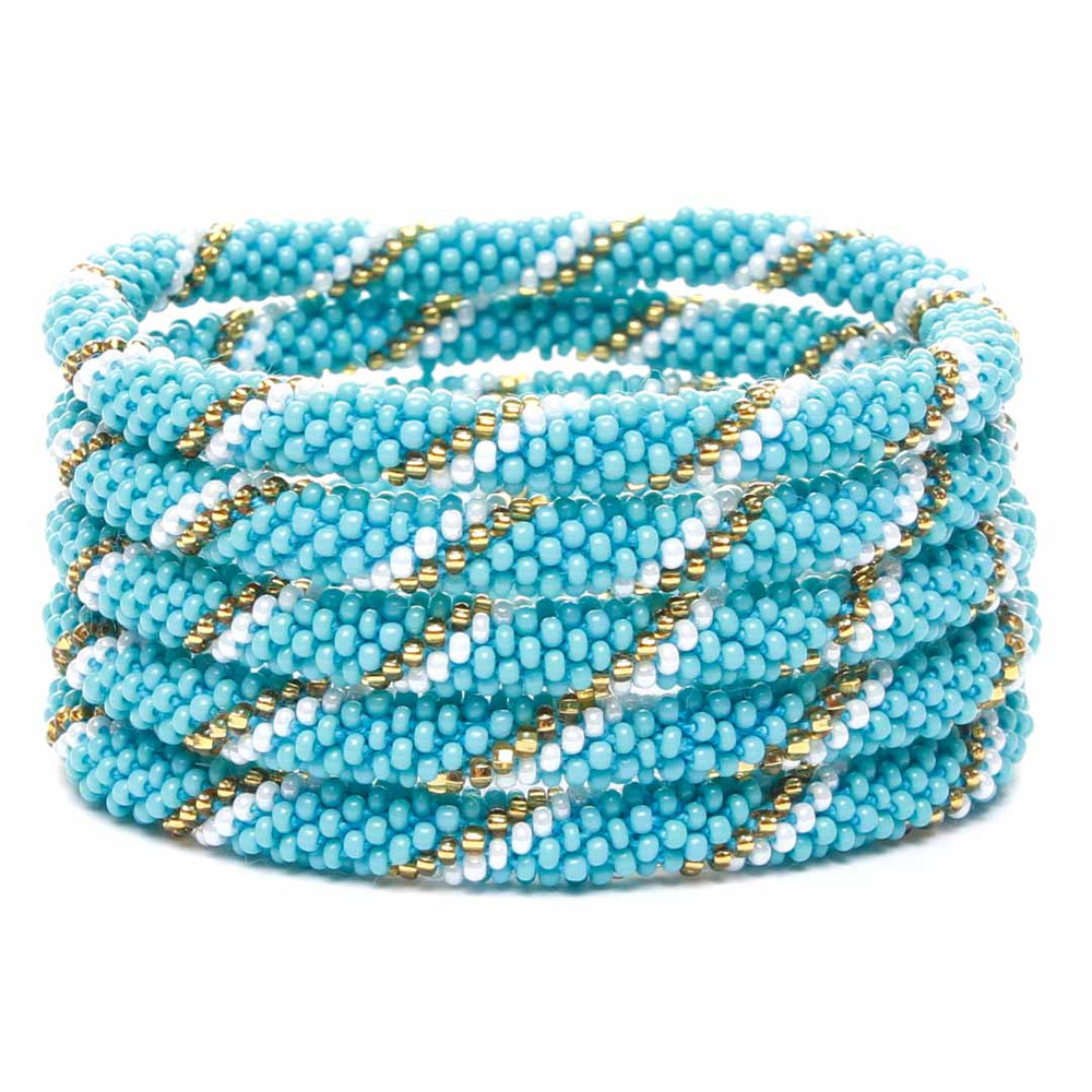 Sparkly Gold & Turquoise Pearl Twist Beaded Bracelet Stack