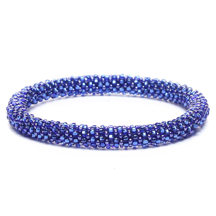 Sparkly Marina Blue Stripe Beaded Bracelet-1