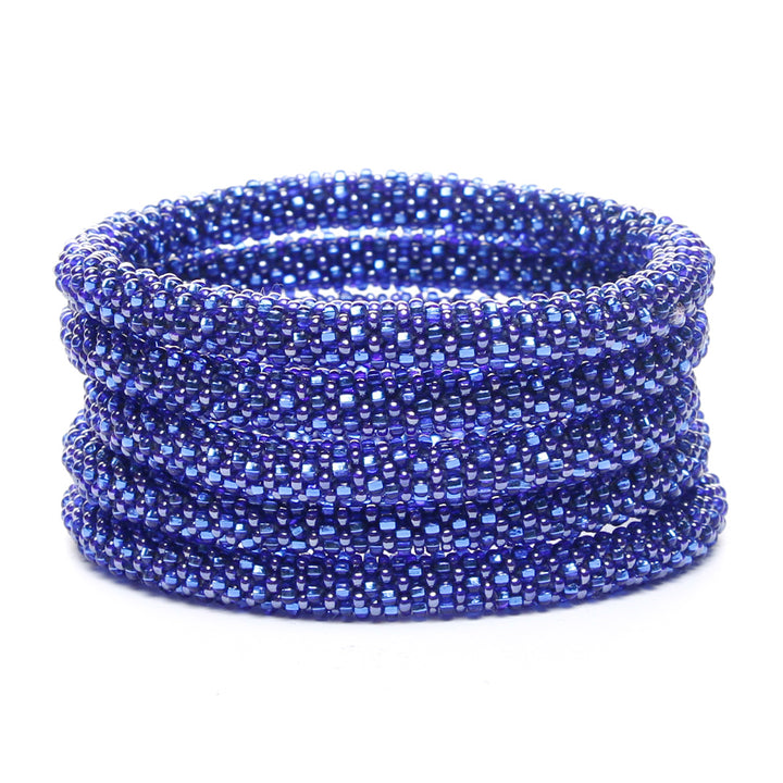 Sparkly Marina Blue Stripe Beaded Bracelet-2