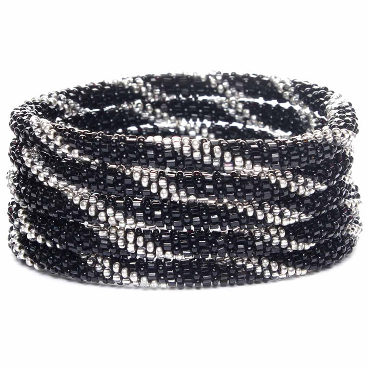 Sparkly Noir Twist Beaded Bracelet Stack