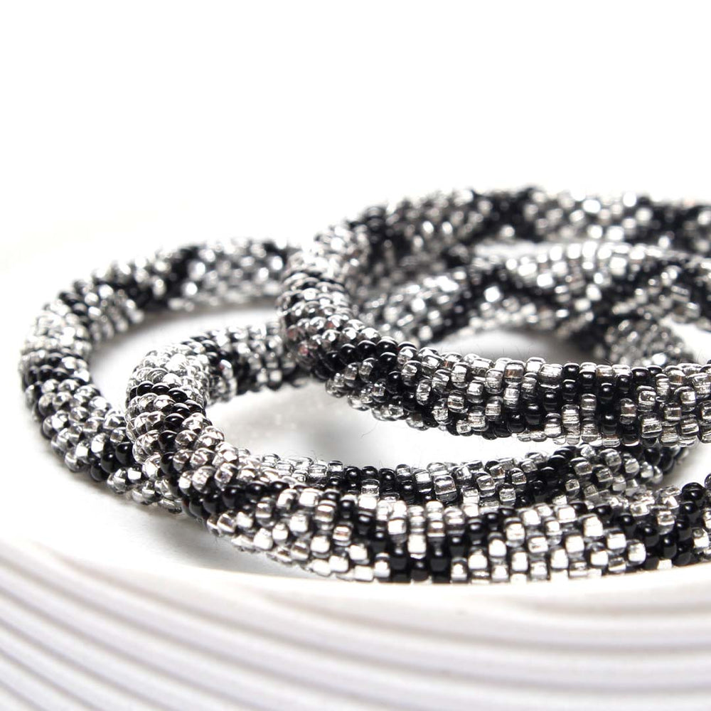 Sparkly Silver & Black Criss Cross Beaded Bracelet- Side