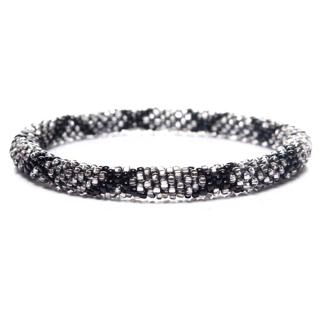 Sparkly Silver & Black Criss Cross Beaded Bracelet- Front
