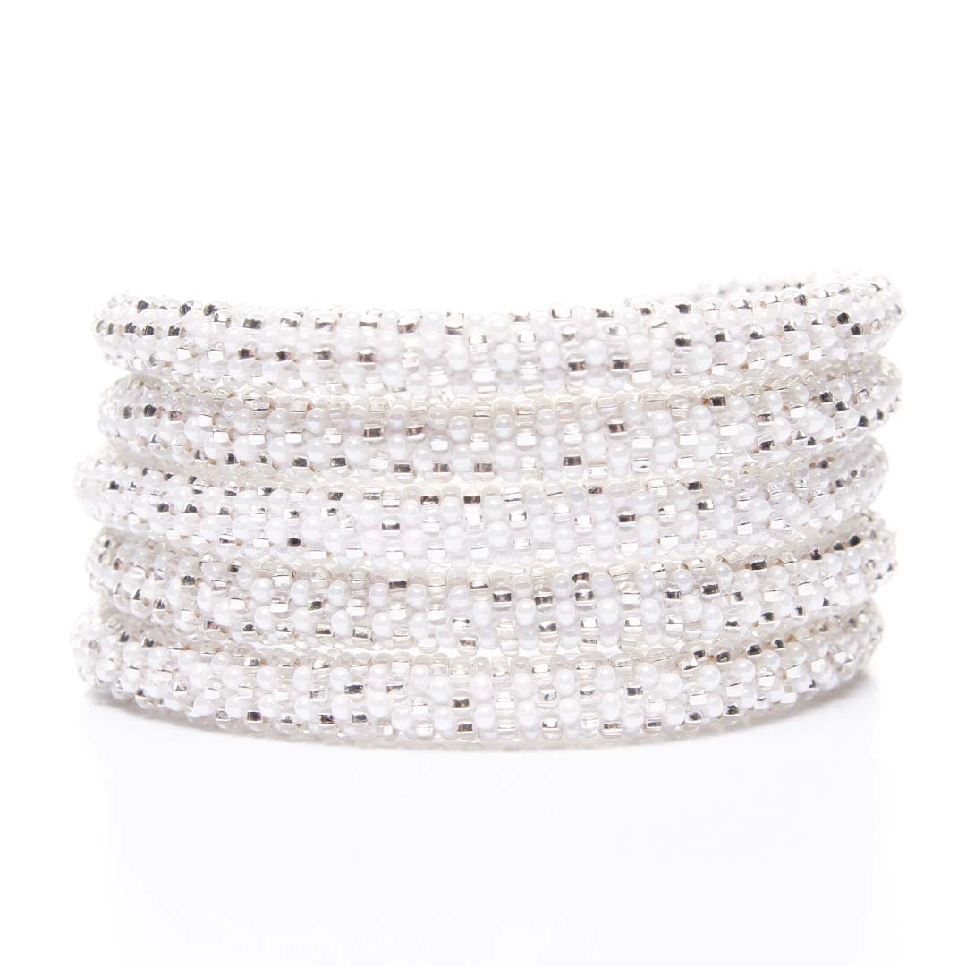 Sparkly Snow White Stripe Beaded Bracelet Stack