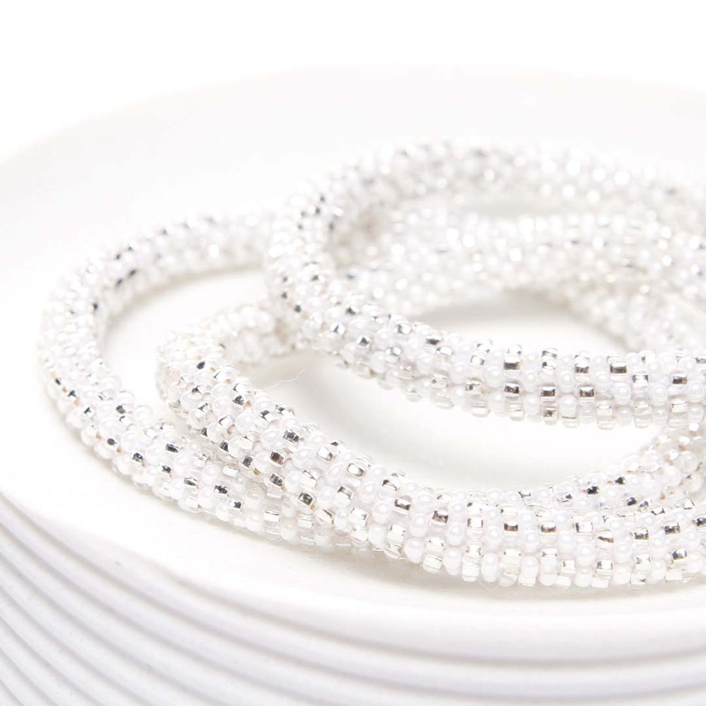 Sparkly Snow White Stripe Beaded Bracelet Side