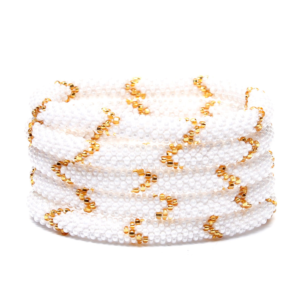 Sunflower Gold & Pearl Chevron Beaded Bracelet Stack